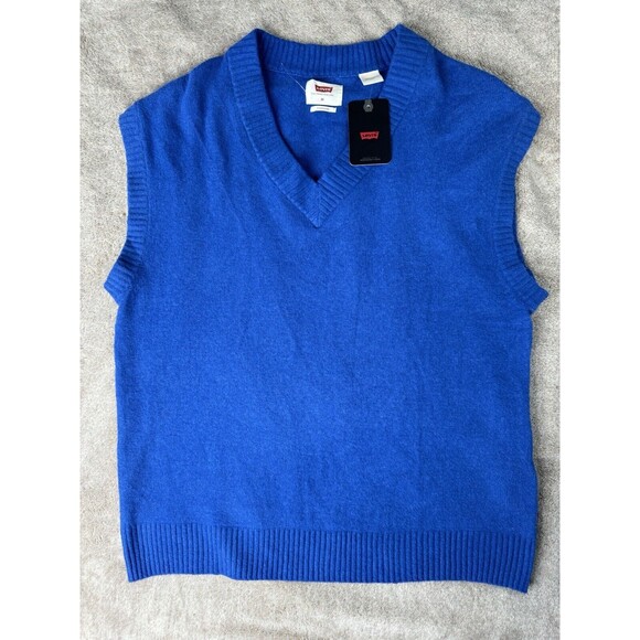 Levi's Sweater Vest Royal Blue Knit Pull Over Mens Medium,Cotton Vneck - Picture 5 of 13